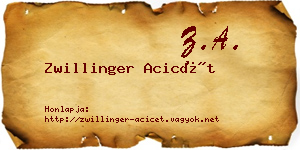 Zwillinger Acicét névjegykártya